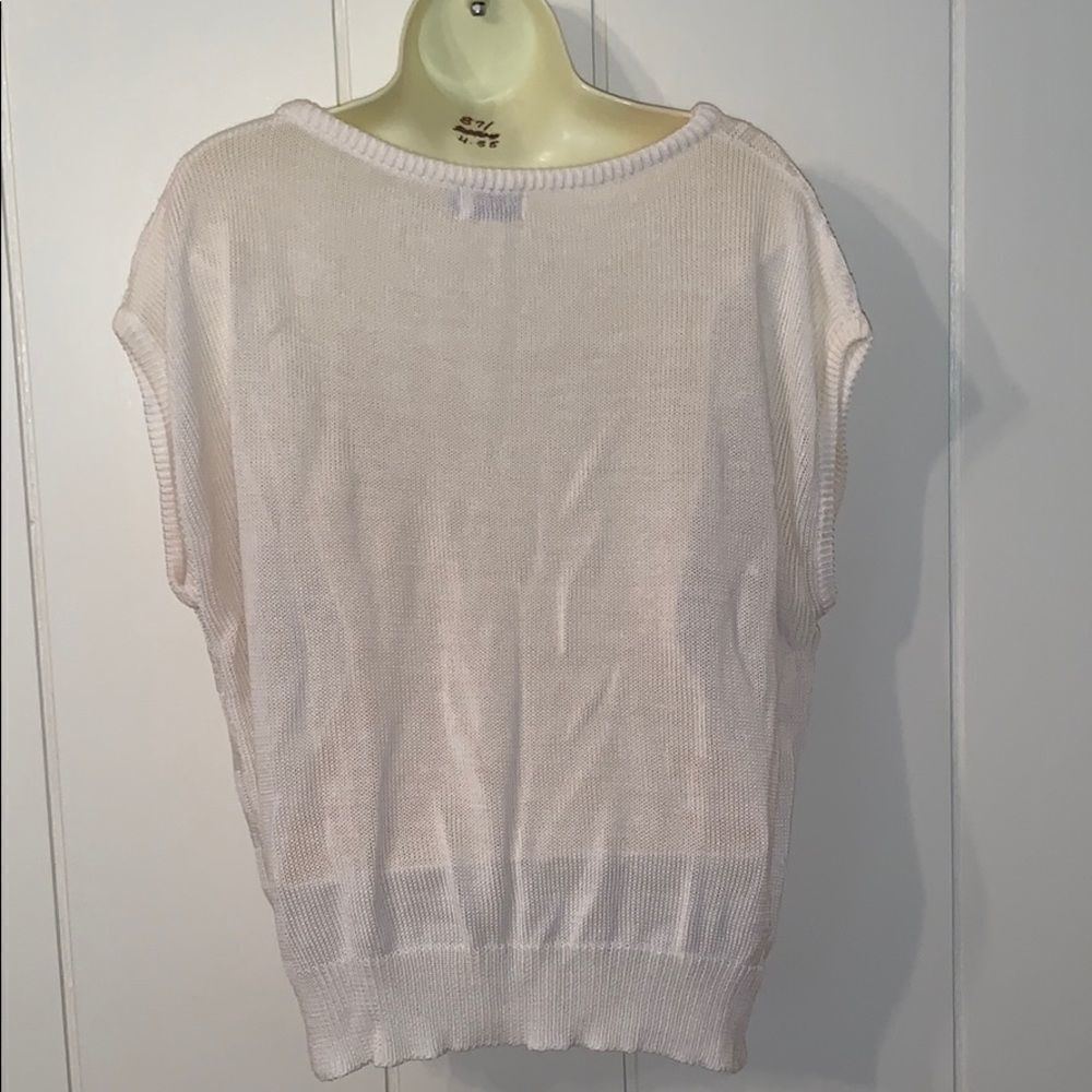Vtg 80s ivory weave patterned sleeveless sweater - Picture 4 of 6